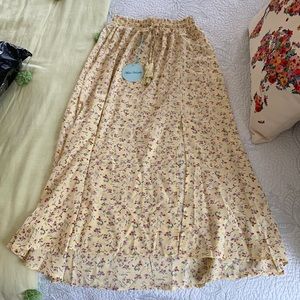Yellow Floral Midi Skirt